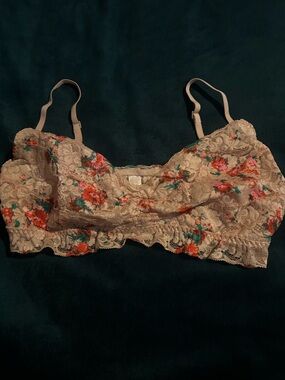 Xhilaration Cream Floral Lace Bralette with Pink & Orange Accents